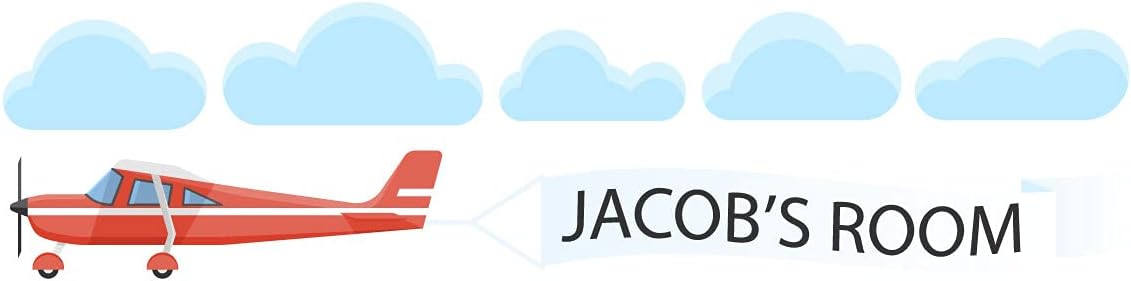 Airplane Banner Personalised Name Wall Sticker Kids Bedroom Art Decal Mural