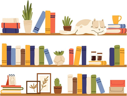 Shelves Books Plants Cat Wall Sticker