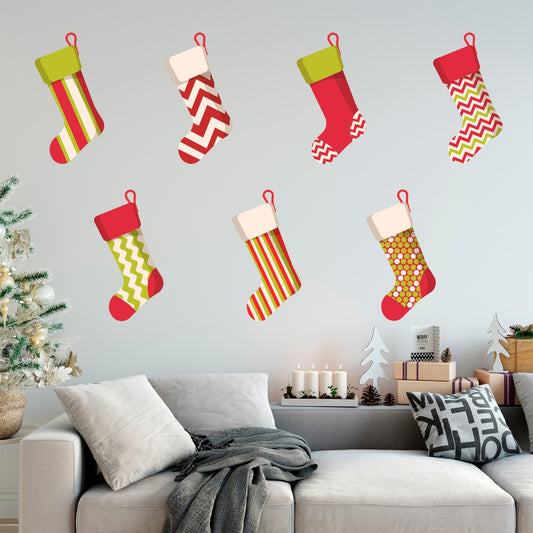7 Christmas Stockings Wall Decal