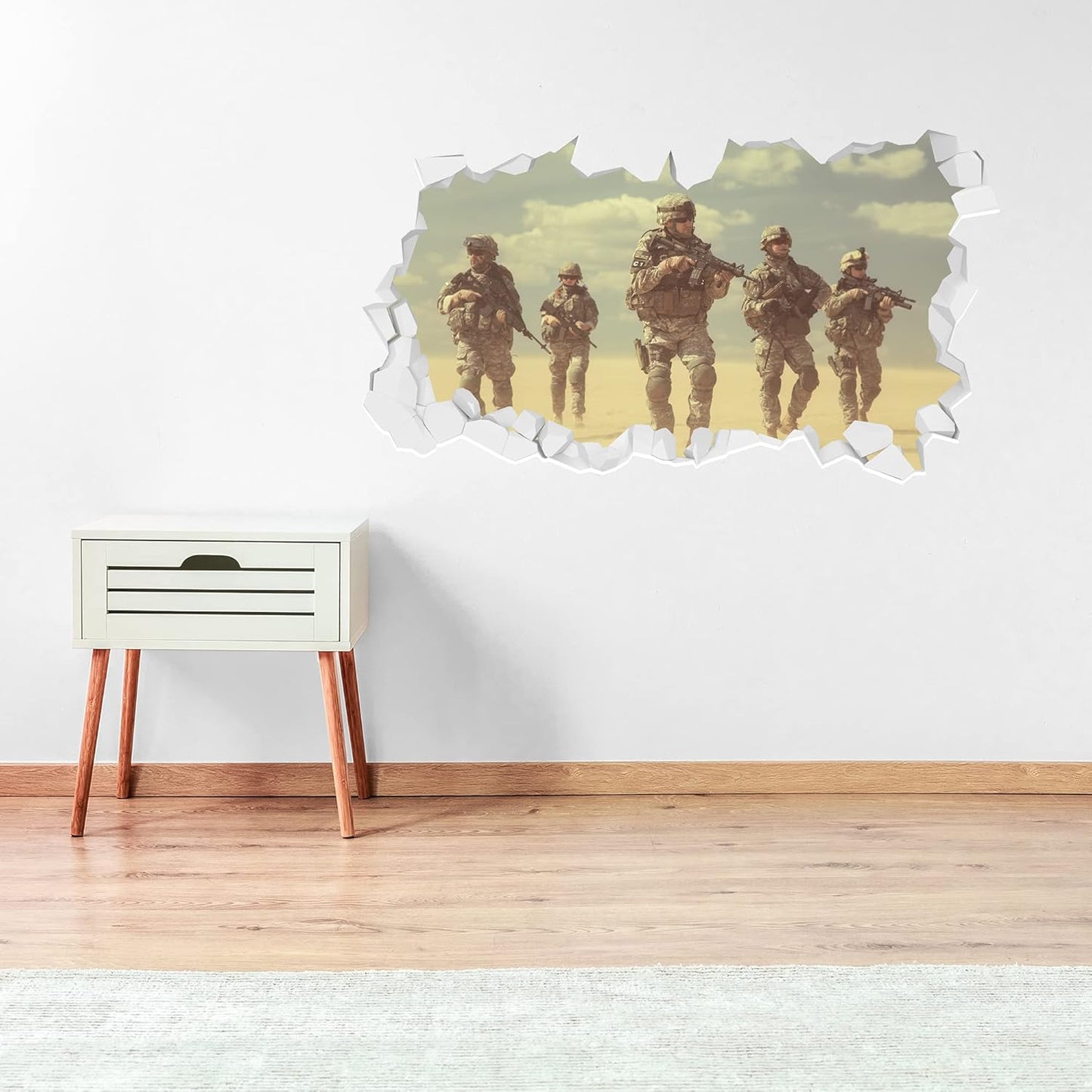 Army Soldiers in Desert Broken Wall Sticker Art Decal Bedroom Mural Home