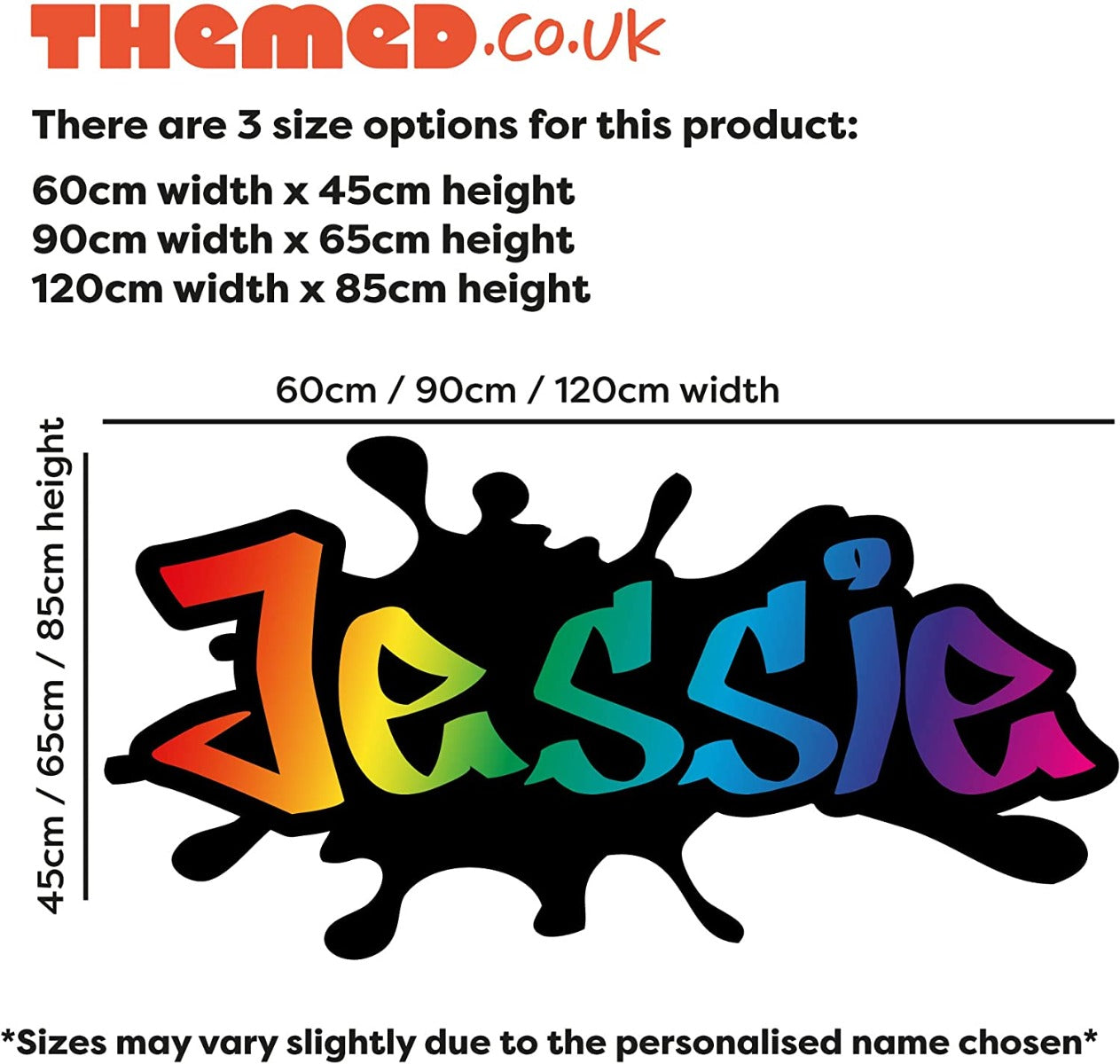 Graffiti Name Wall Sticker Rainbow Colour Splash