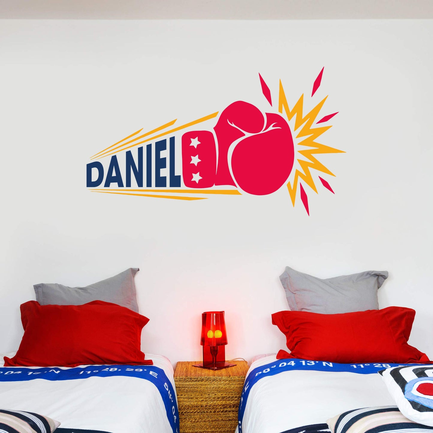 Personalised Name Boxing Glove Punch Wall Sticker Bedroom Art Decal Mural Kids