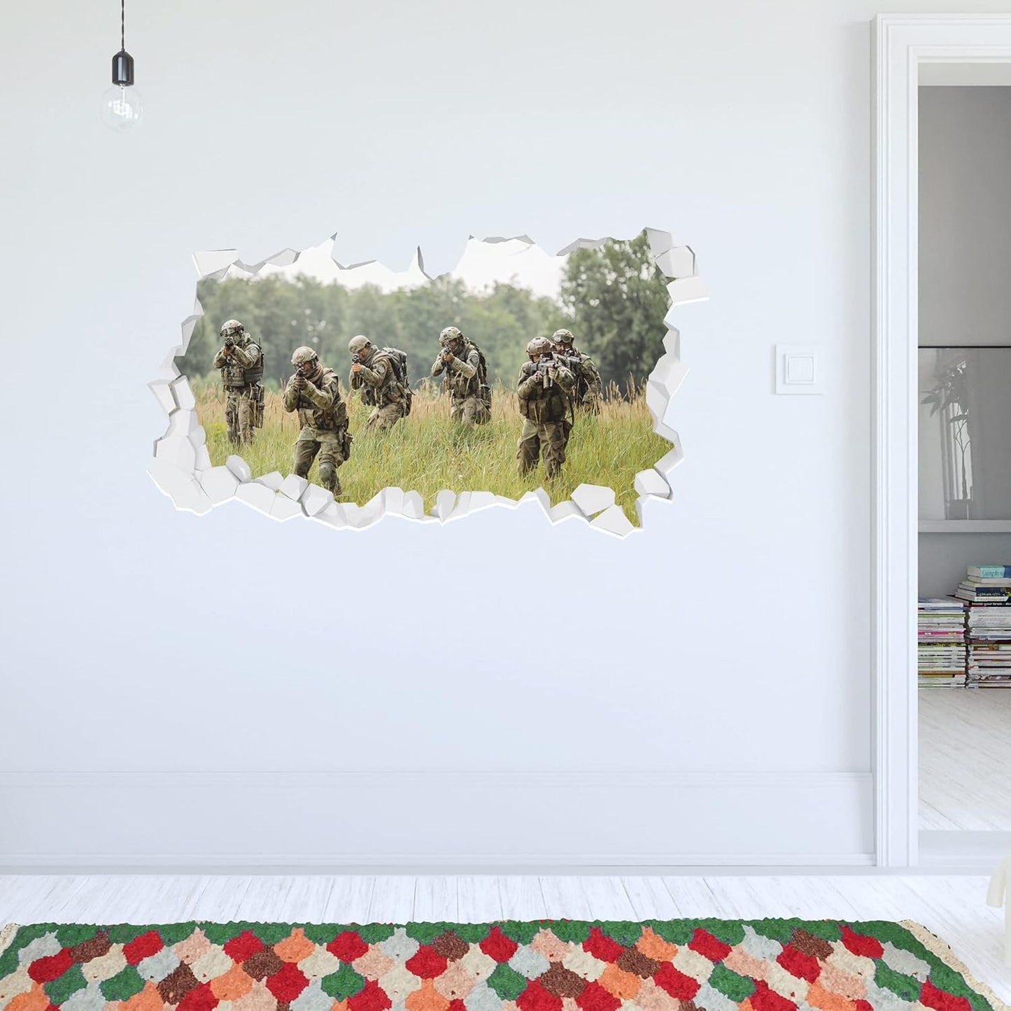 Army Soldiers in Field Broken Wall Sticker Art Decal Bedroom Mural Home