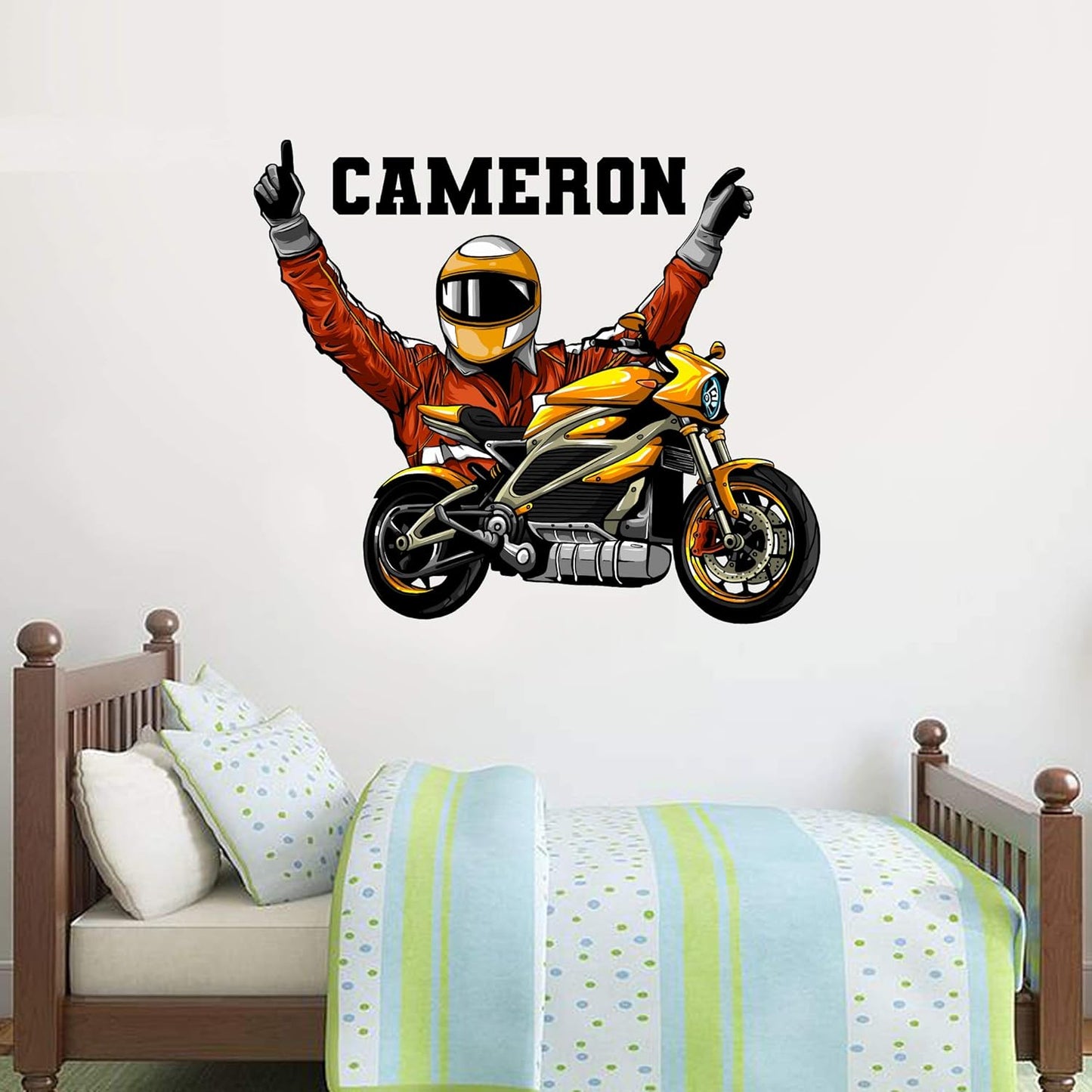 Personalised Motorbike and Rider Wall Sticker Bedroom Art Decal Mural Kids
