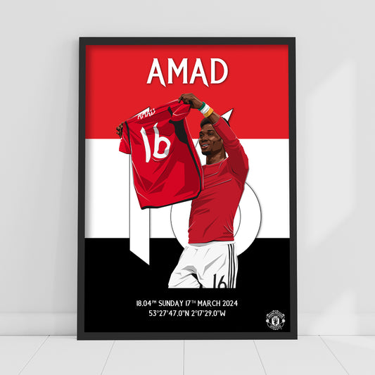 Manchester United FC Print - Amad Diallo Goal Celebration Illustration Poster Football Wall Art
