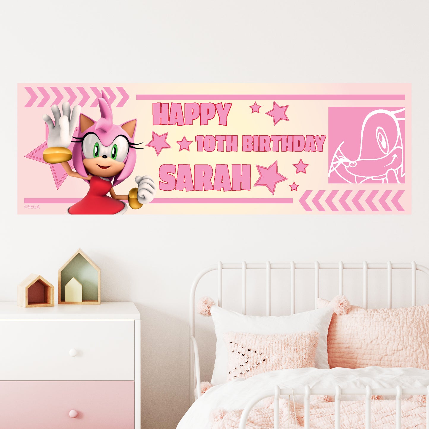 Sonic The Hedgehog Birthday - Amy Personalised Banner Wall Sticker