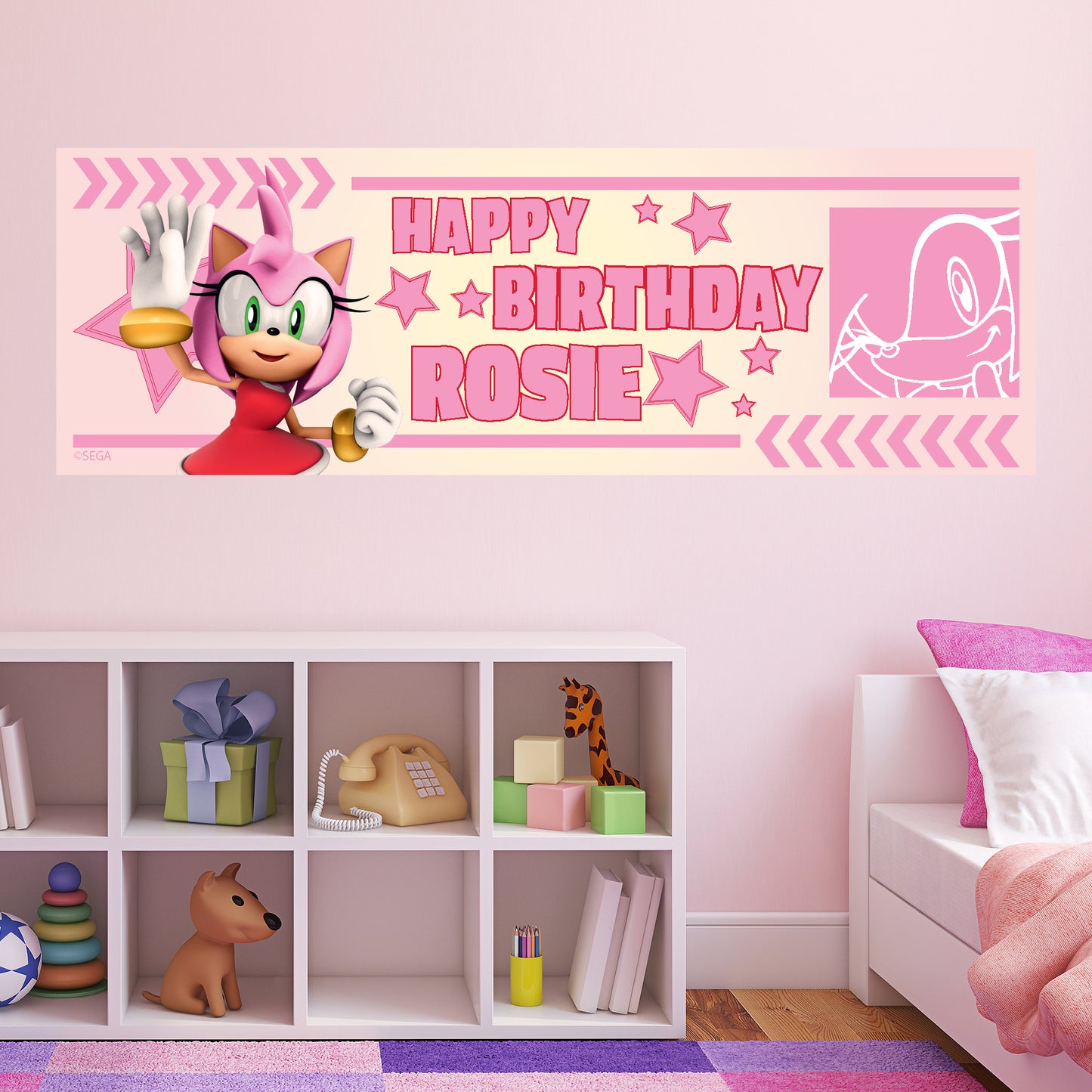 Sonic The Hedgehog Birthday - Amy Personalised Banner Wall Sticker