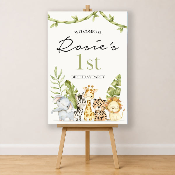 Animal Birthday Sign - Watercolour Jungle Animals Personalised Foamex Board