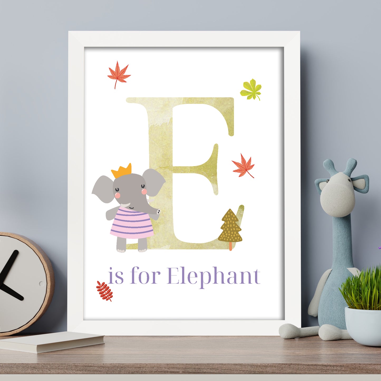 Animal Letter Print - E is for Elephant Poster Wall Art