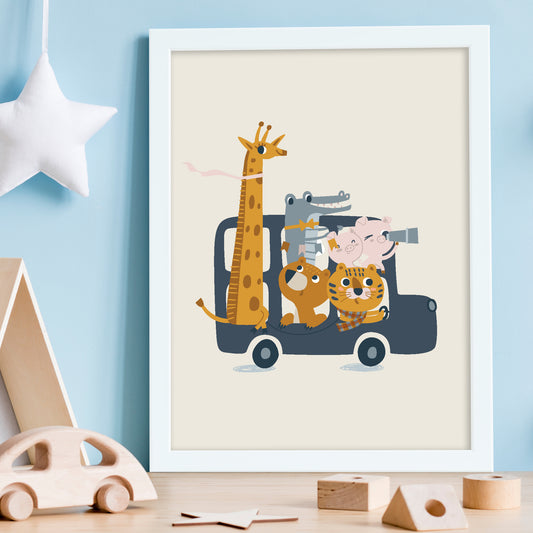 Animal Print - Animals On A Bus Print Wall Art