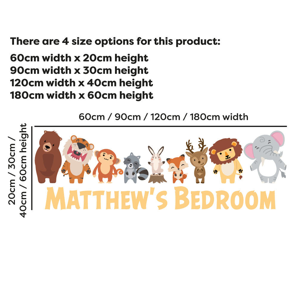 Watercolour Animals Wall Sticker - Animals in a Line Personalised Decal Wall Art
