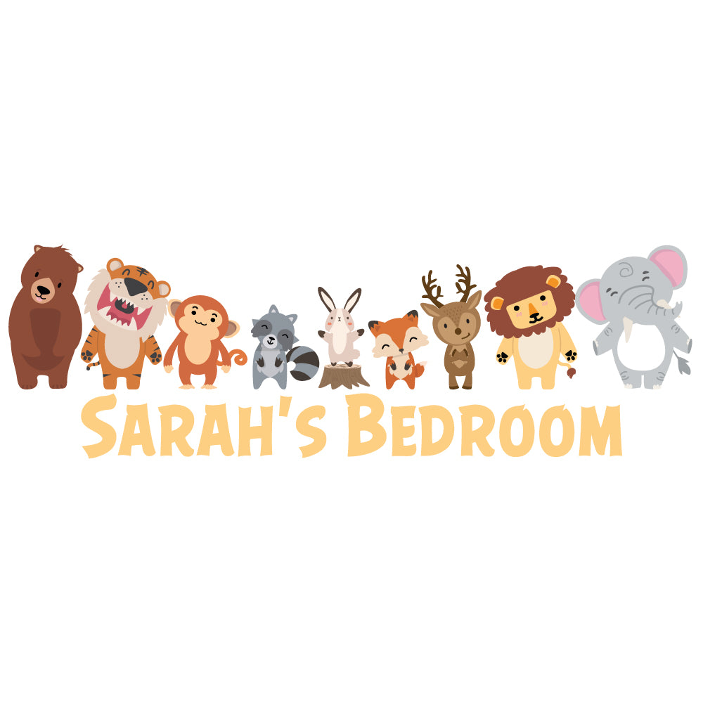 Watercolour Animals Wall Sticker - Animals in a Line Personalised Decal Wall Art