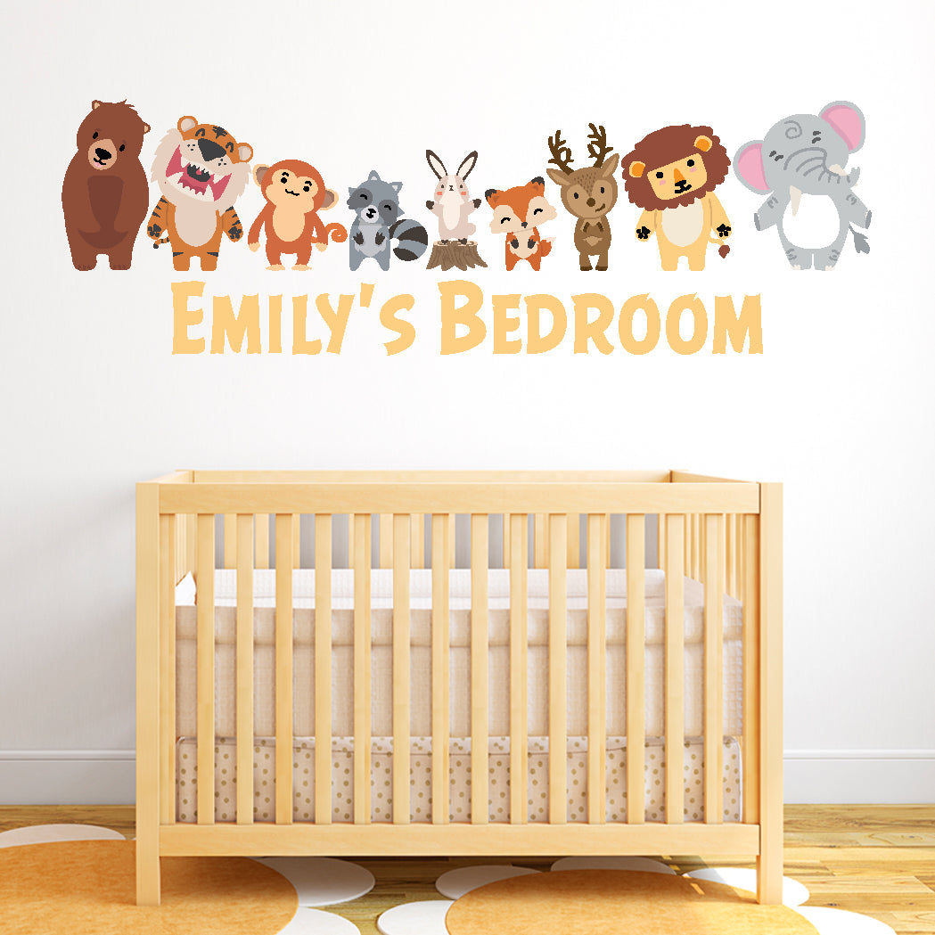 Watercolour Animals Wall Sticker - Animals in a Line Personalised Decal Wall Art