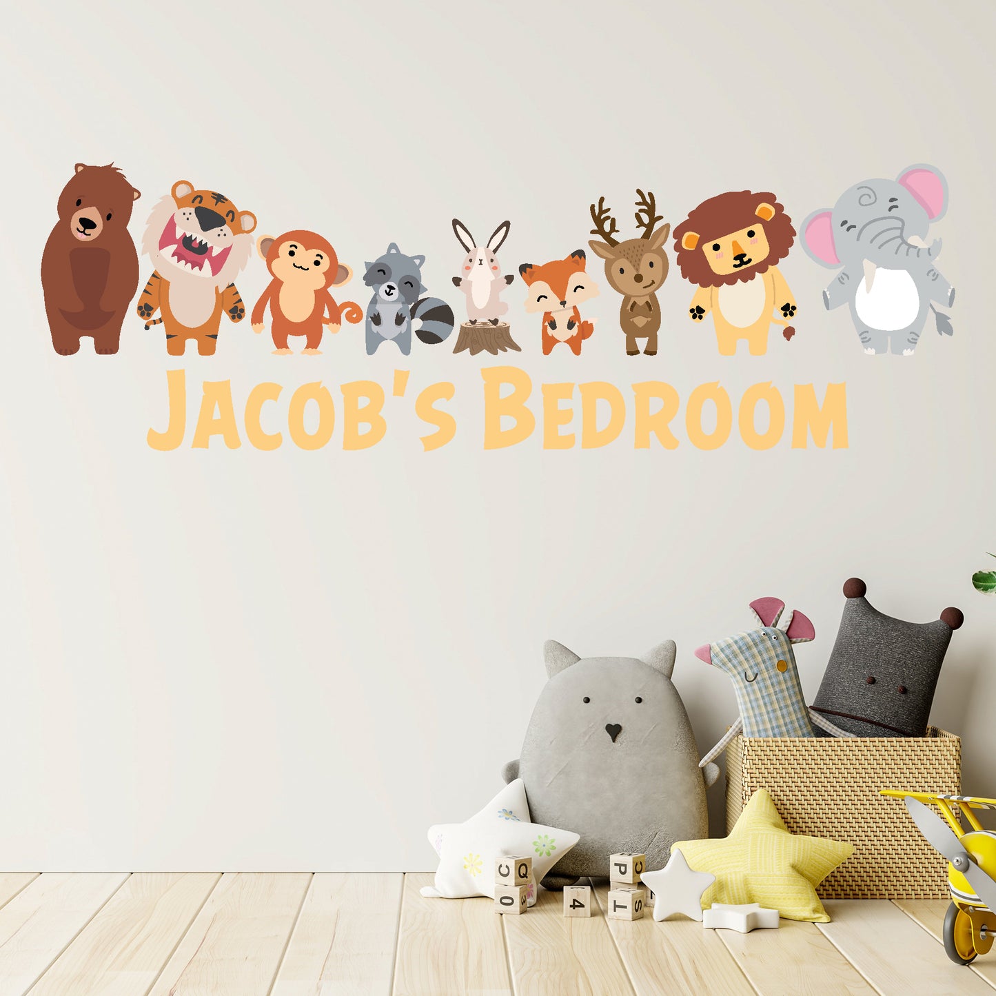 Watercolour Animals Wall Sticker - Animals in a Line Personalised Decal Wall Art