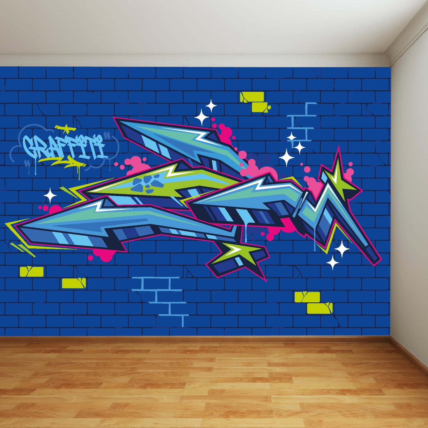 Blue Graffiti Arrows Full Wall Mural
