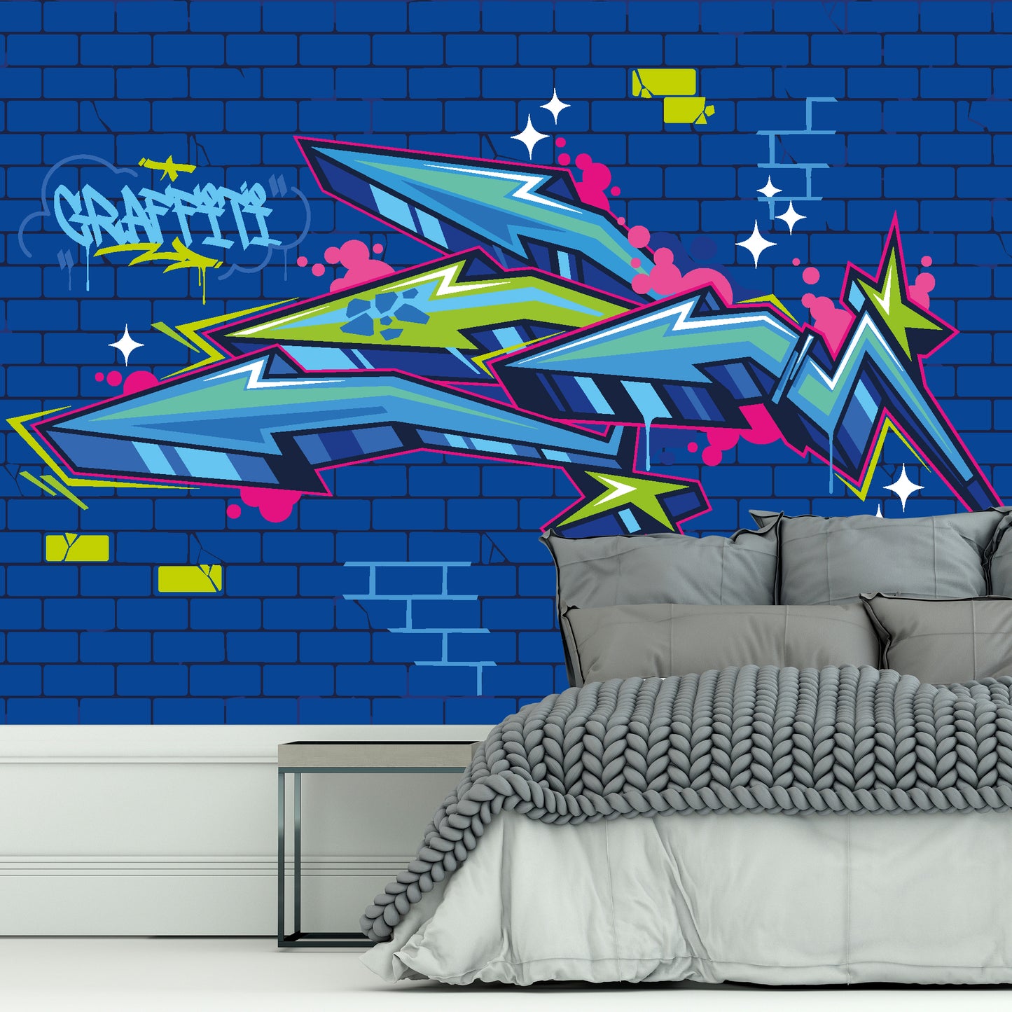 Blue Graffiti Arrows Full Wall Mural