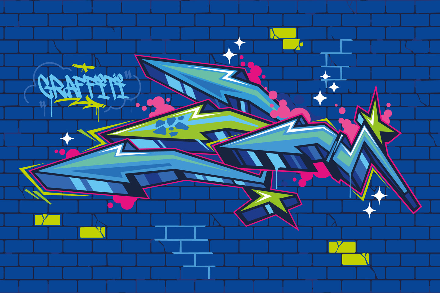 Blue Graffiti Arrows Full Wall Mural