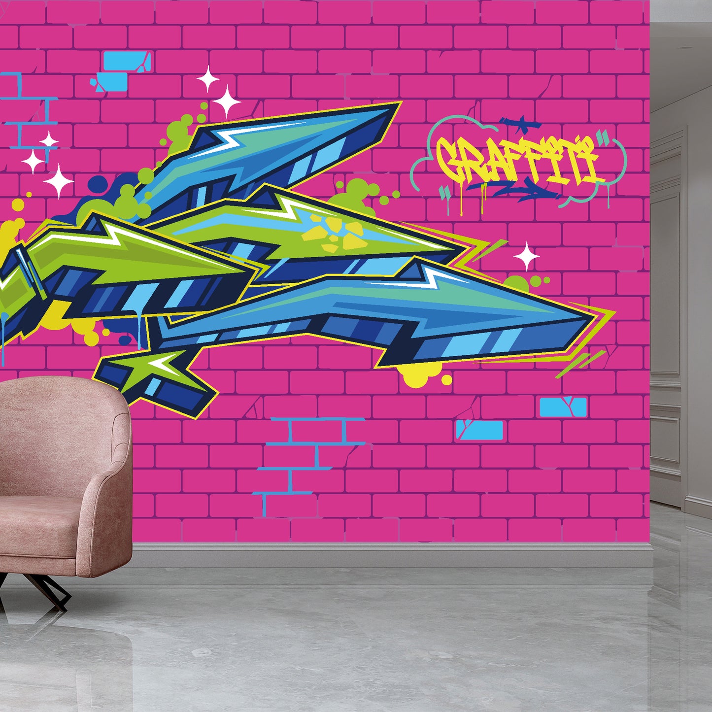 Pink Graffiti Arrows Full Wall Mural