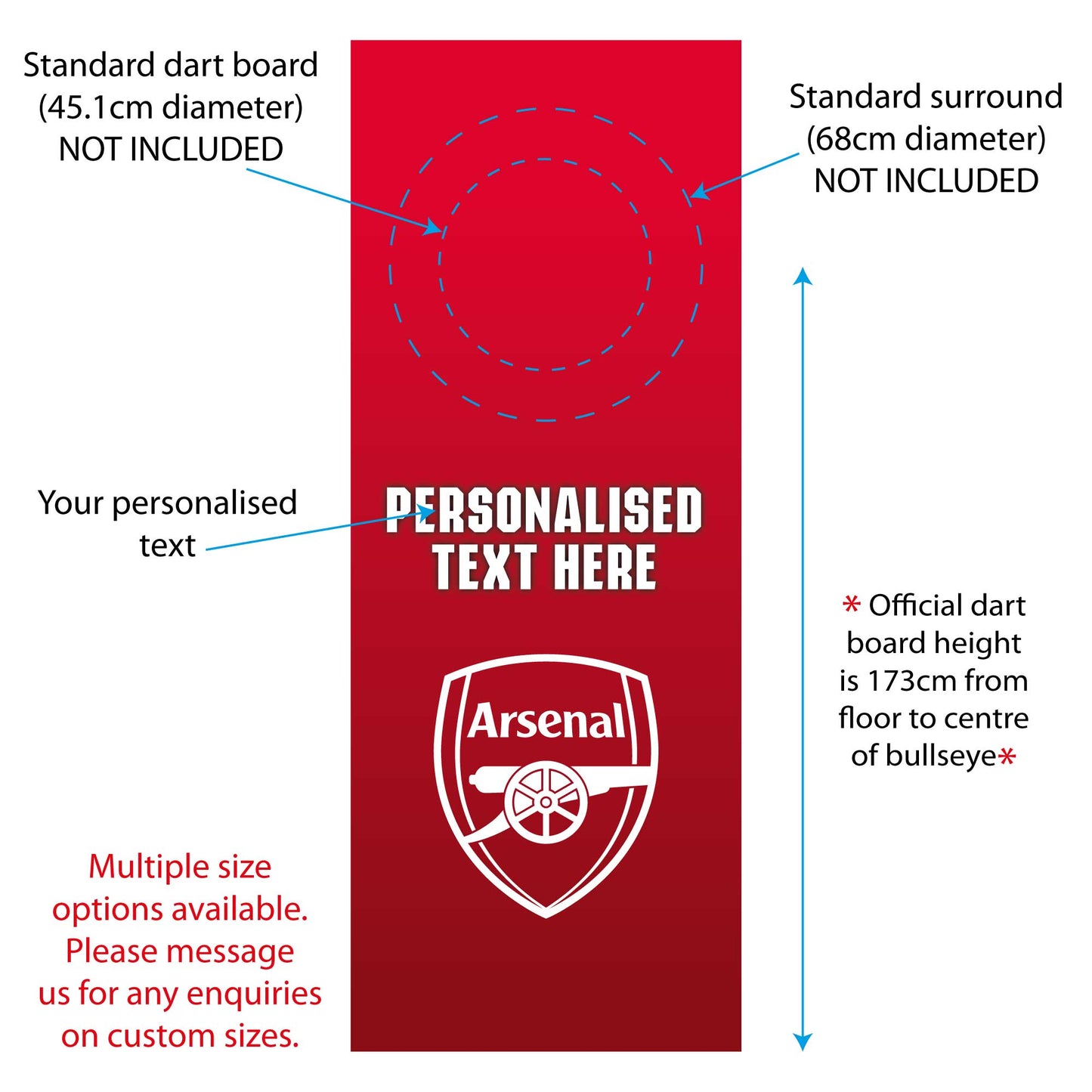 Arsenal FC Wall Sticker - Dart Board Backdrop with Personalised Text Wall Art