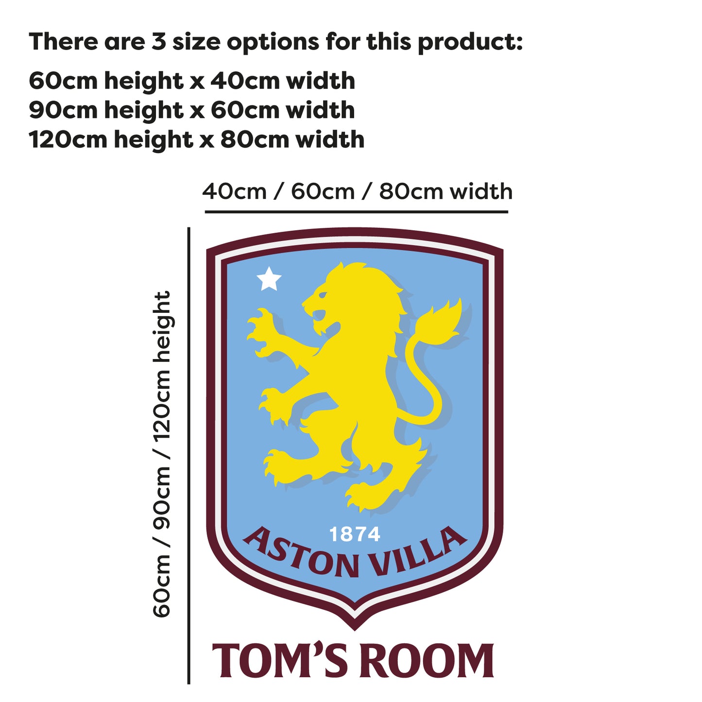 Aston Villa Football Club Badge & Personalised Name Wall Sticker
