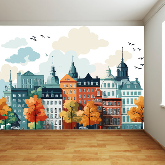 Autumnal City Full Wall Mural