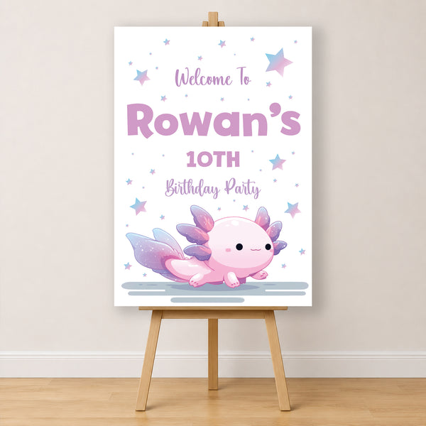 Axolotl Birthday Sign - Purple Axolotl Personalised Foamex Board