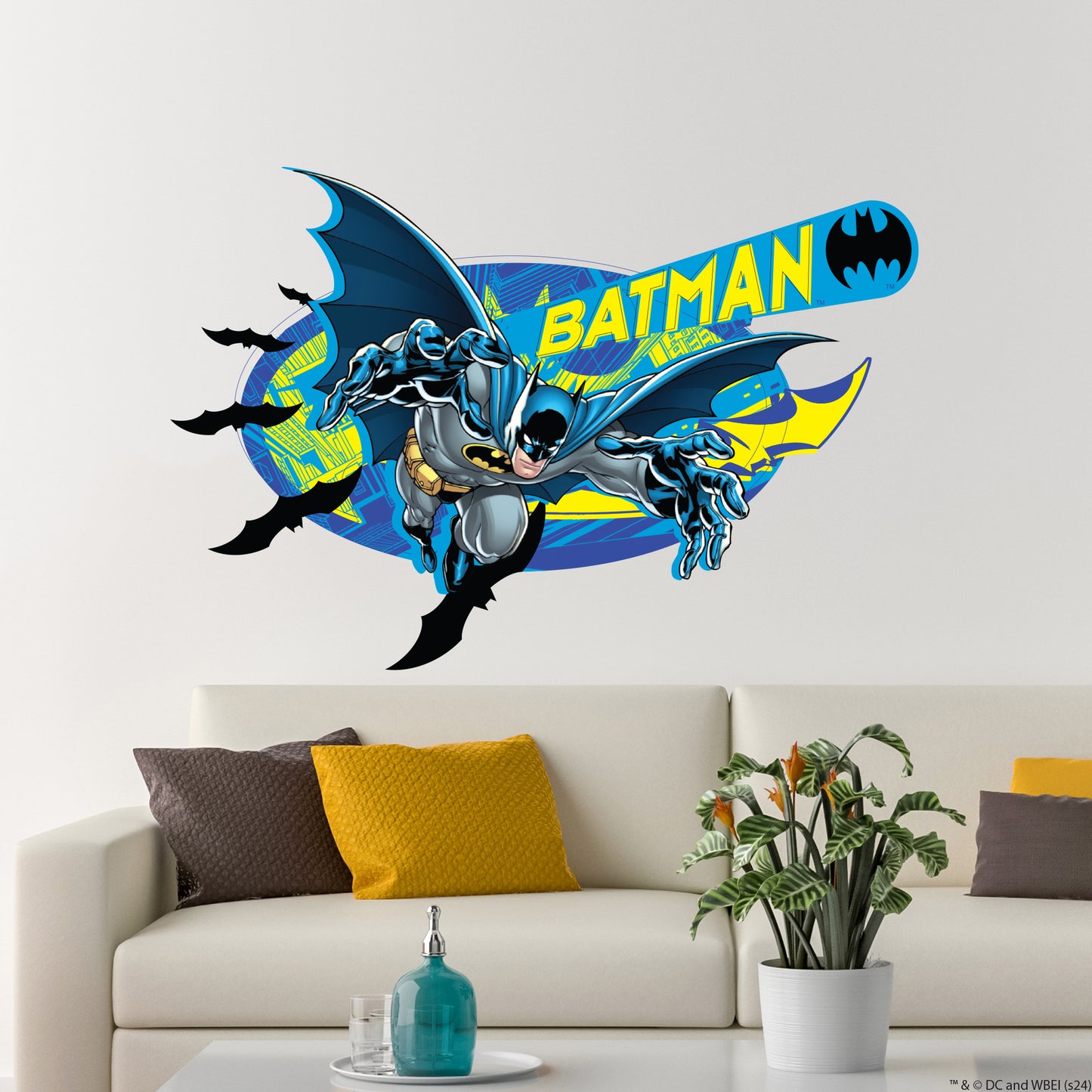 Batman™ Wall Sticker - Blue and Yellow Graphic Wall Decal DC Superhero Art