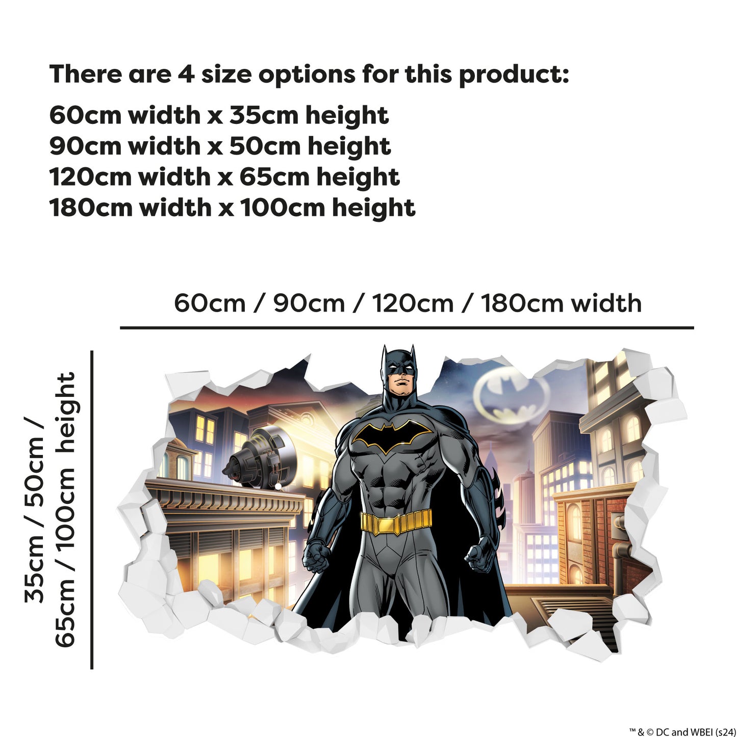 Batman™ Wall Sticker - Batman on Rooftop Broken Wall Decal DC Superhero Art