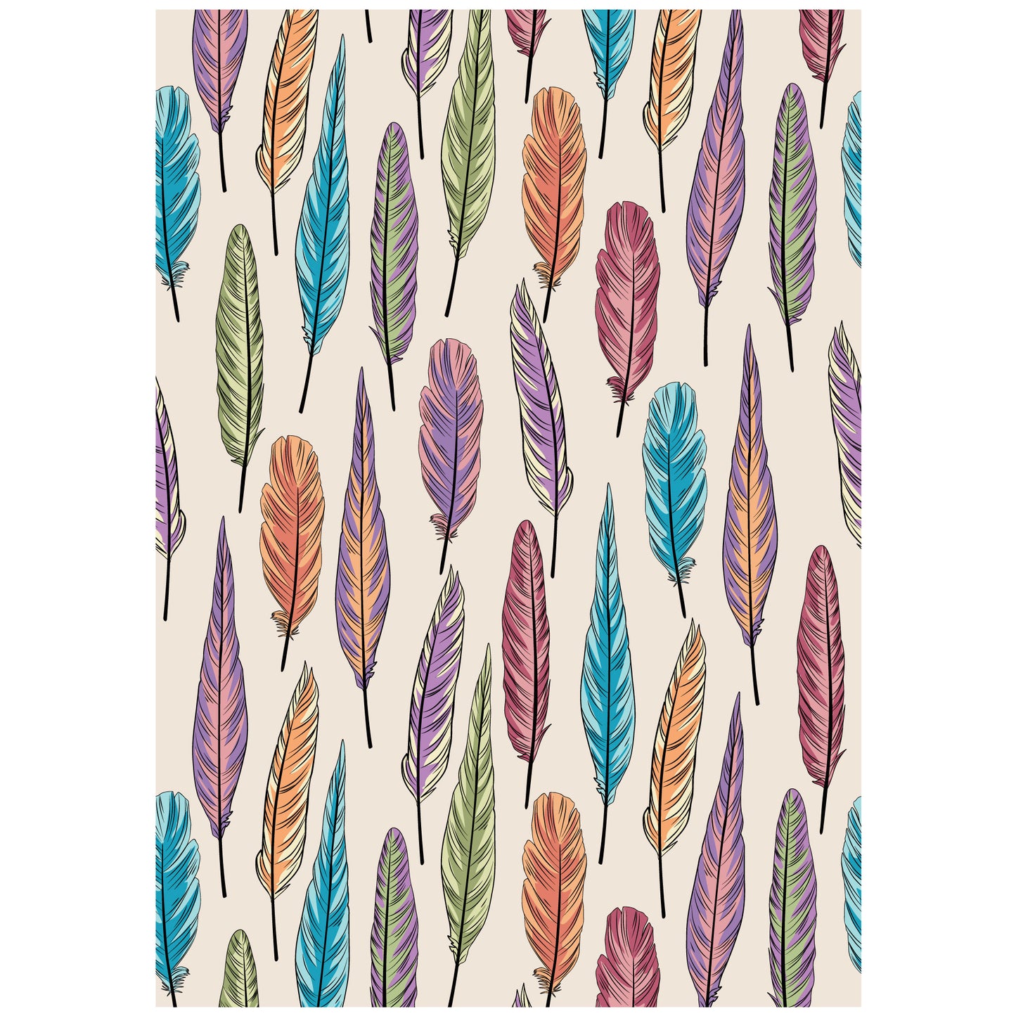 Boho Wall Print - Abstract Repeat Feather Poster Wall Art