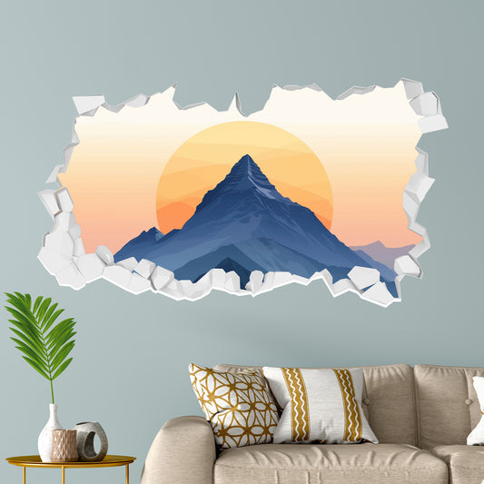 Boho Wall Sticker - Abstract Sunrise Sunset Mountain Broken Wall Art