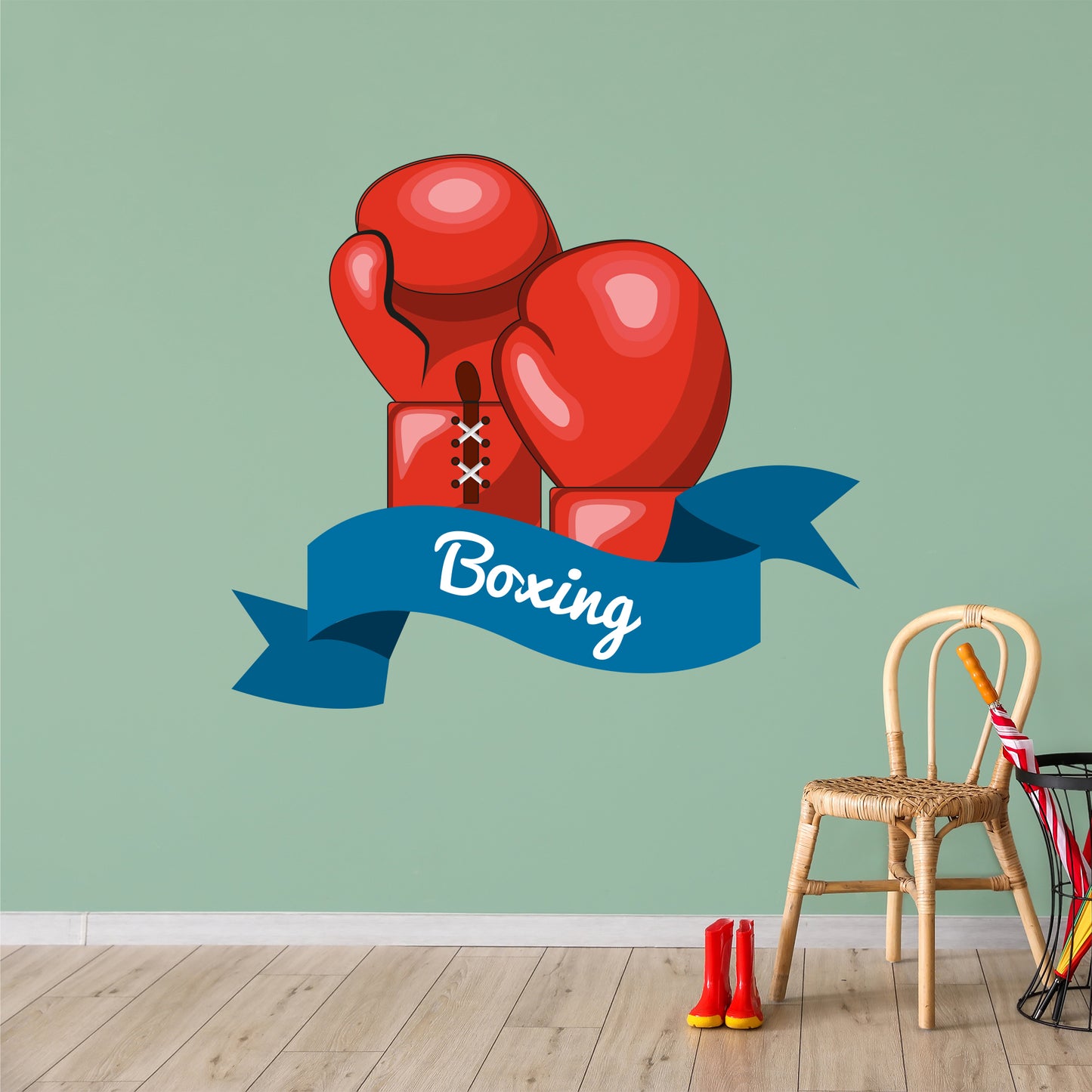 Boxing Wall Sticker - Blue Ribbon with Red Gloves Decal Wall Art