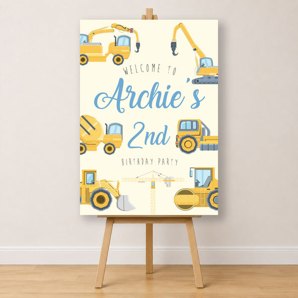 Boys Birthday Sign - Construction Vehicles Personalised Foamex Board