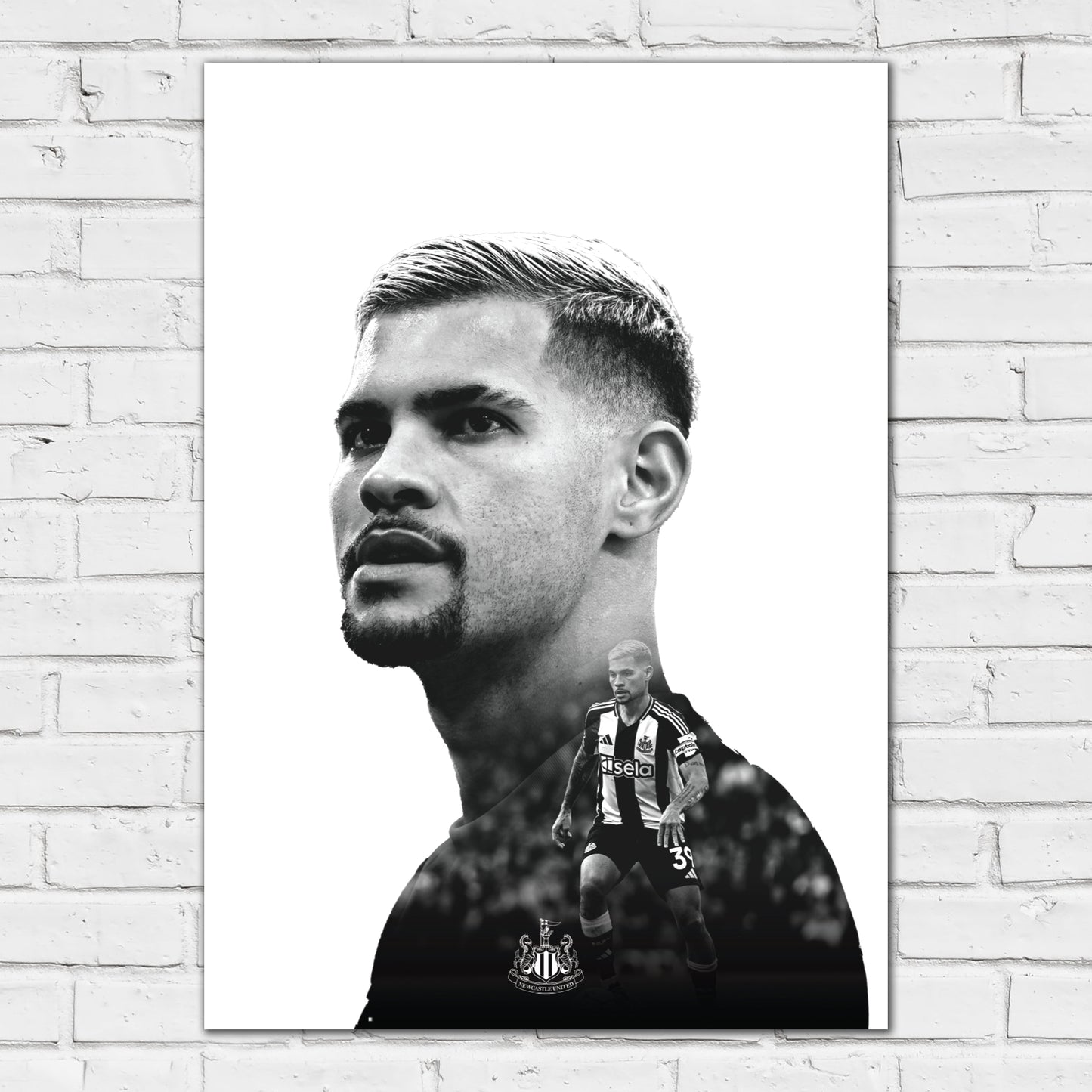 Newcastle United Bruno G Black and White Portrait Print