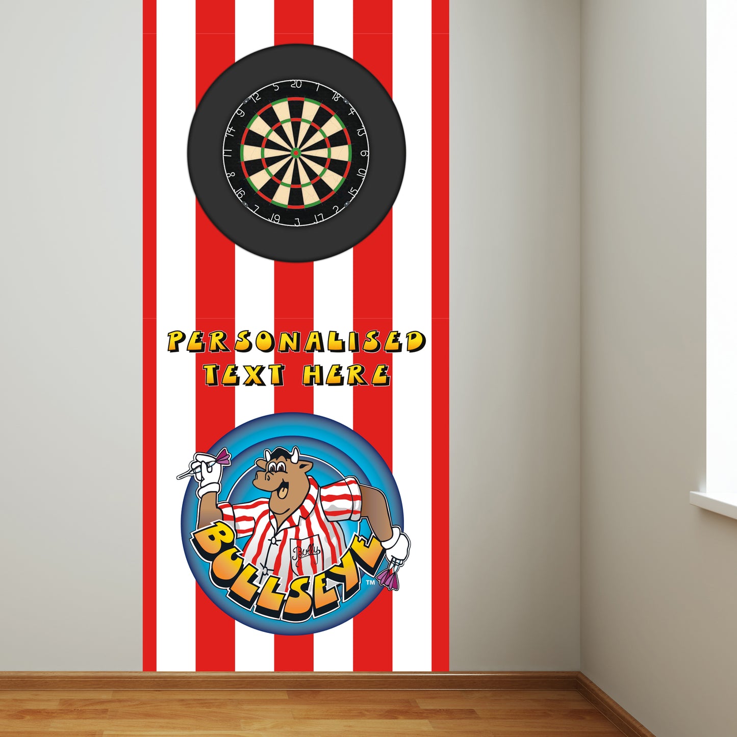 Bullseye Dart Board Backdrop - Bully Red And White Stripes Personalised Wall Sticker