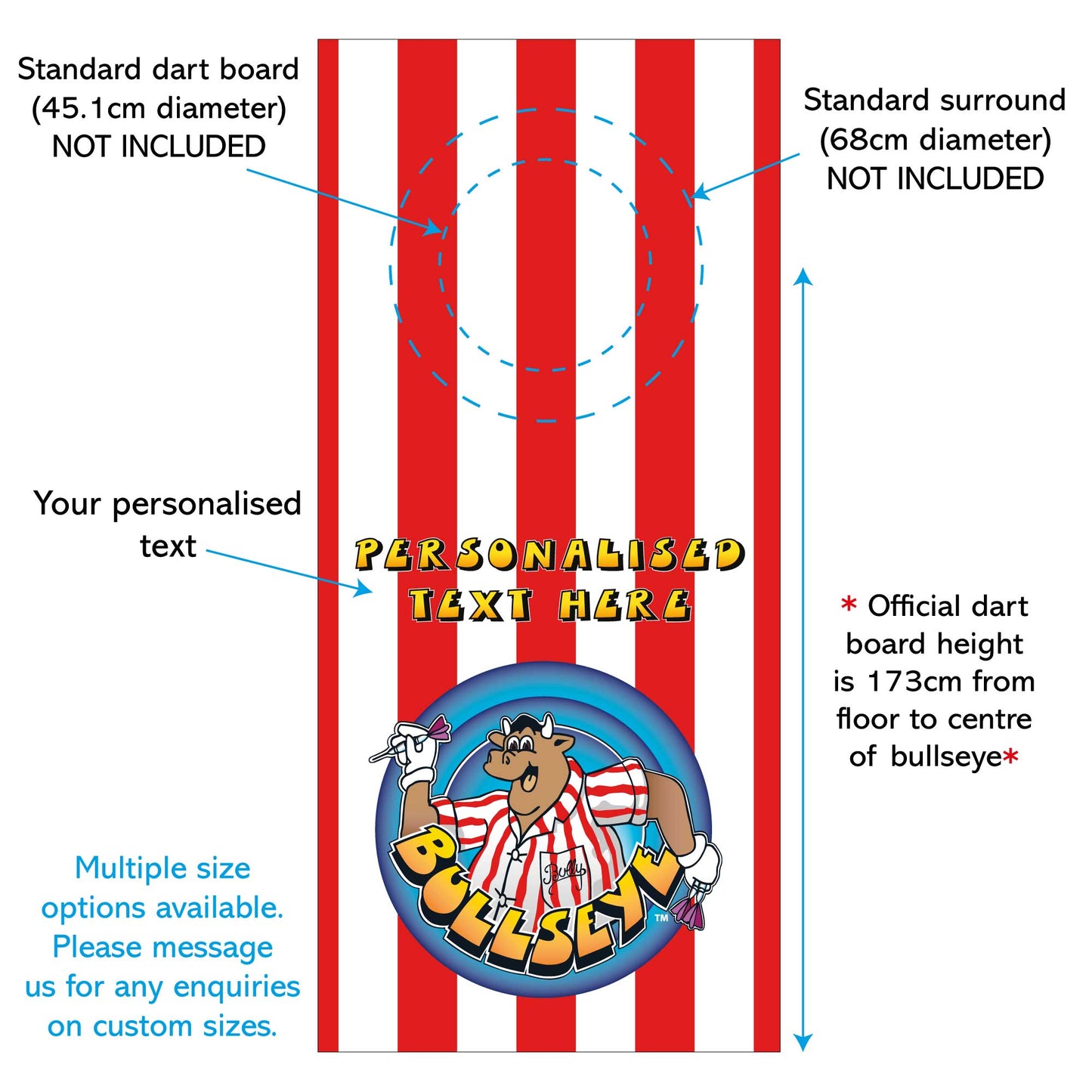 Bullseye Dart Board Backdrop - Bully Red And White Stripes Personalised Wall Sticker