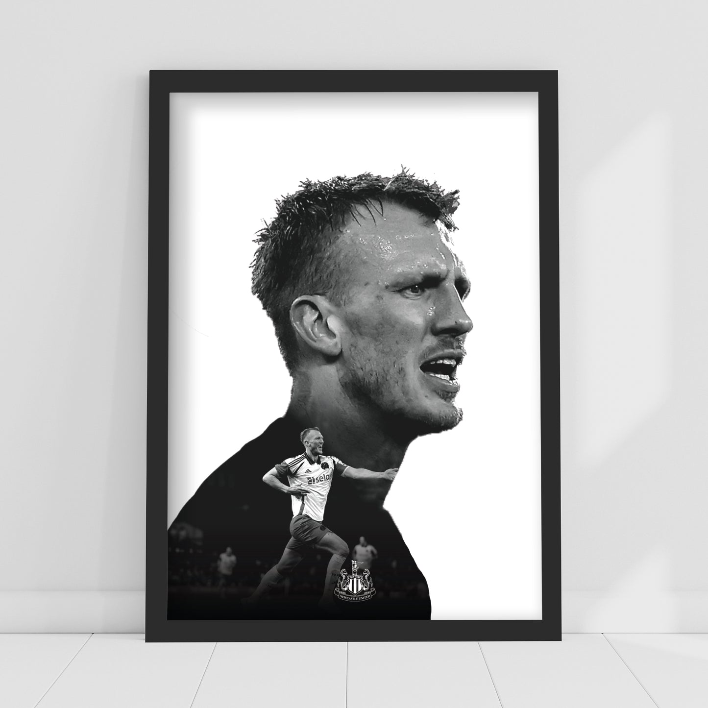 Newcastle United Dan Burn Black and White Portrait Print