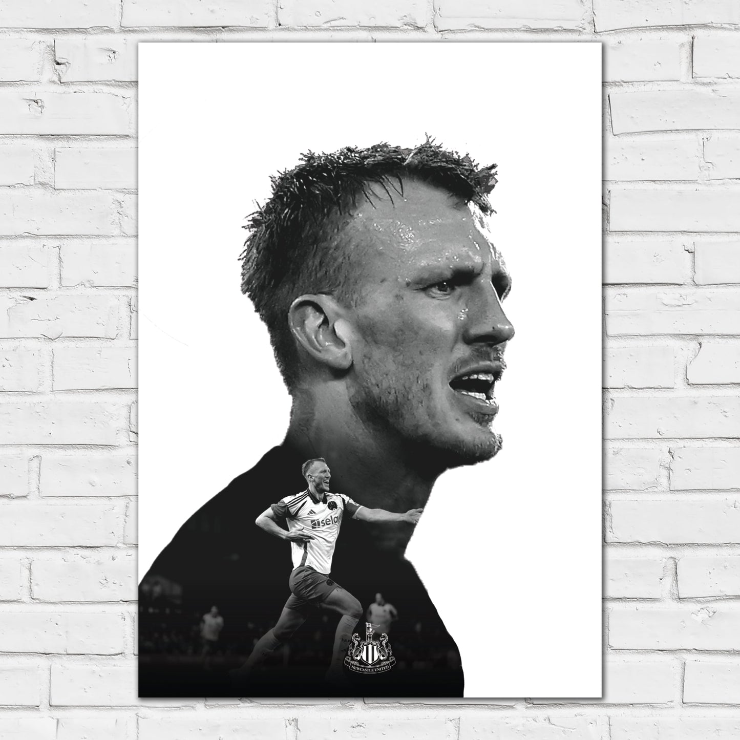 Newcastle United Dan Burn Black and White Portrait Print