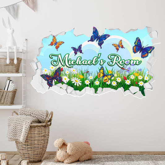 Butterfly Wall Sticker - Broken Wall Personalised Name Decal Art