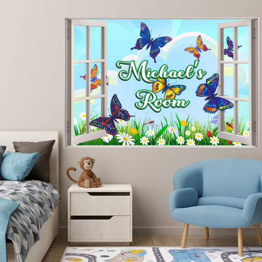 Butterfly Wall Sticker - Open Window Personalised Name Decal Art