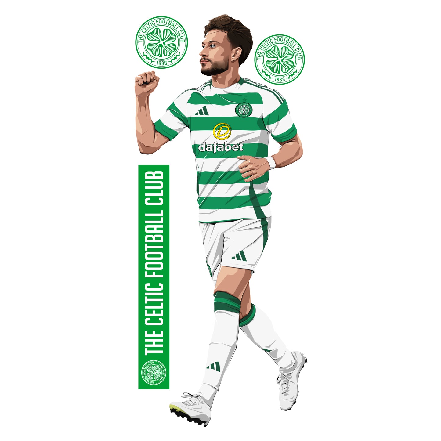 Celtic FC Wall Sticker - Kuhn Player Illustration 24/25 Wall Decal Football Art