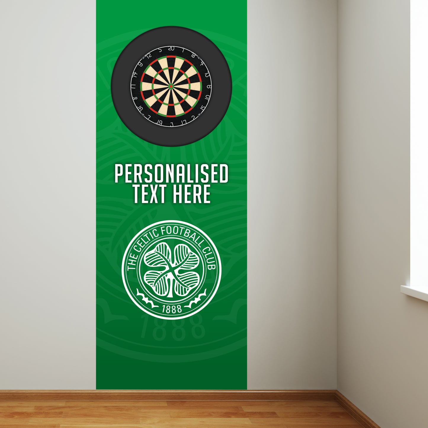Celtic FC Wall Sticker - Dart Board Backdrop with Personalised Text Wall Art