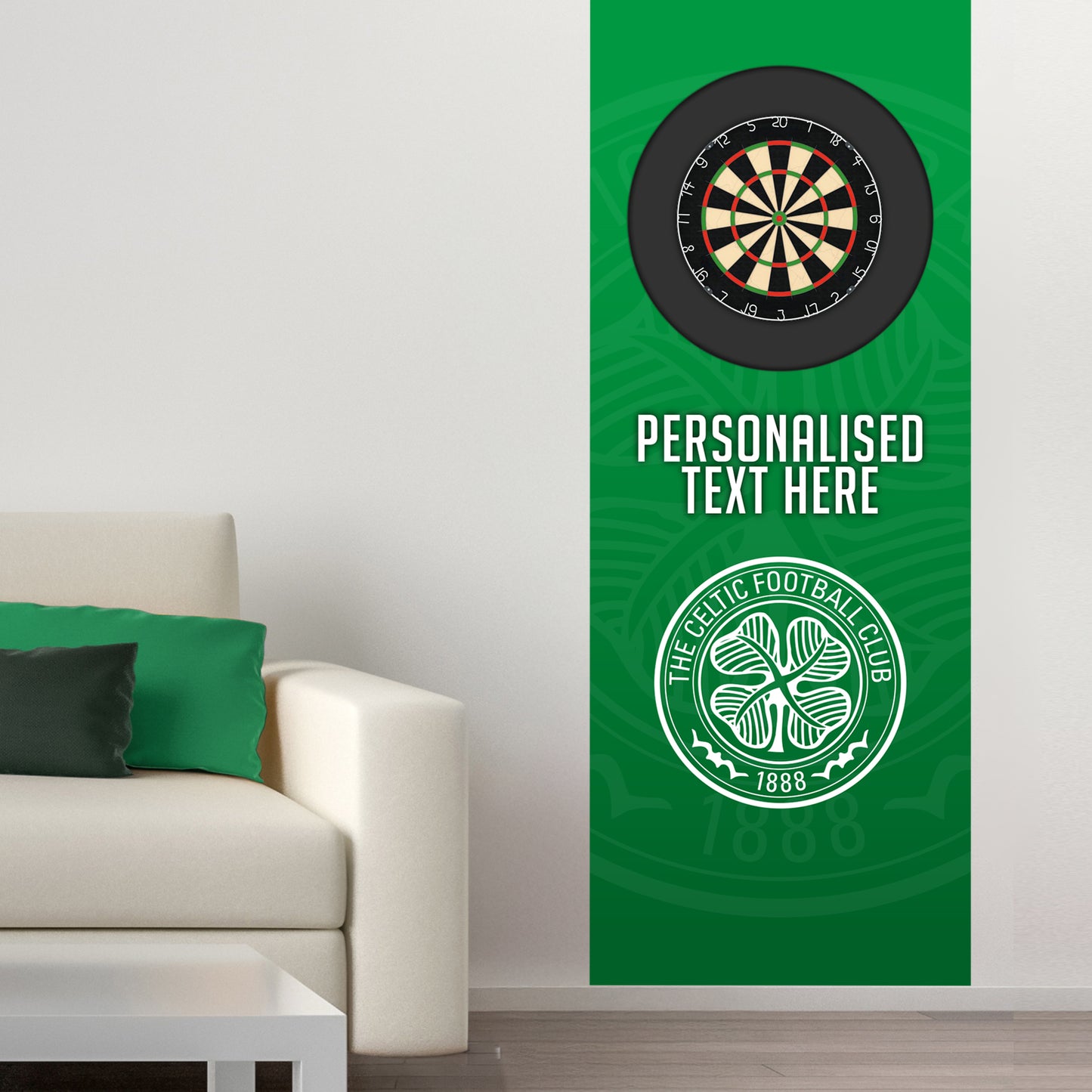 Celtic FC Wall Sticker - Dart Board Backdrop with Personalised Text Wall Art