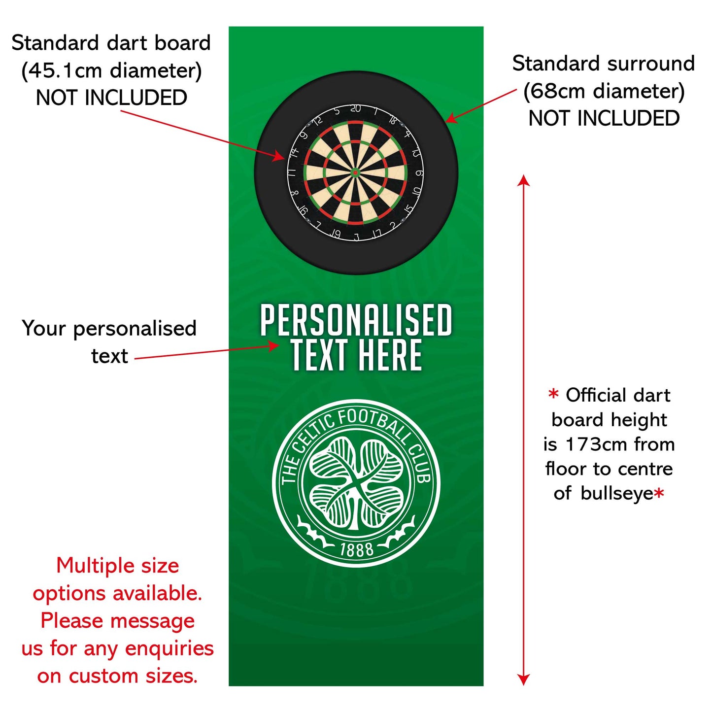 Celtic FC Wall Sticker - Dart Board Backdrop with Personalised Text Wall Art