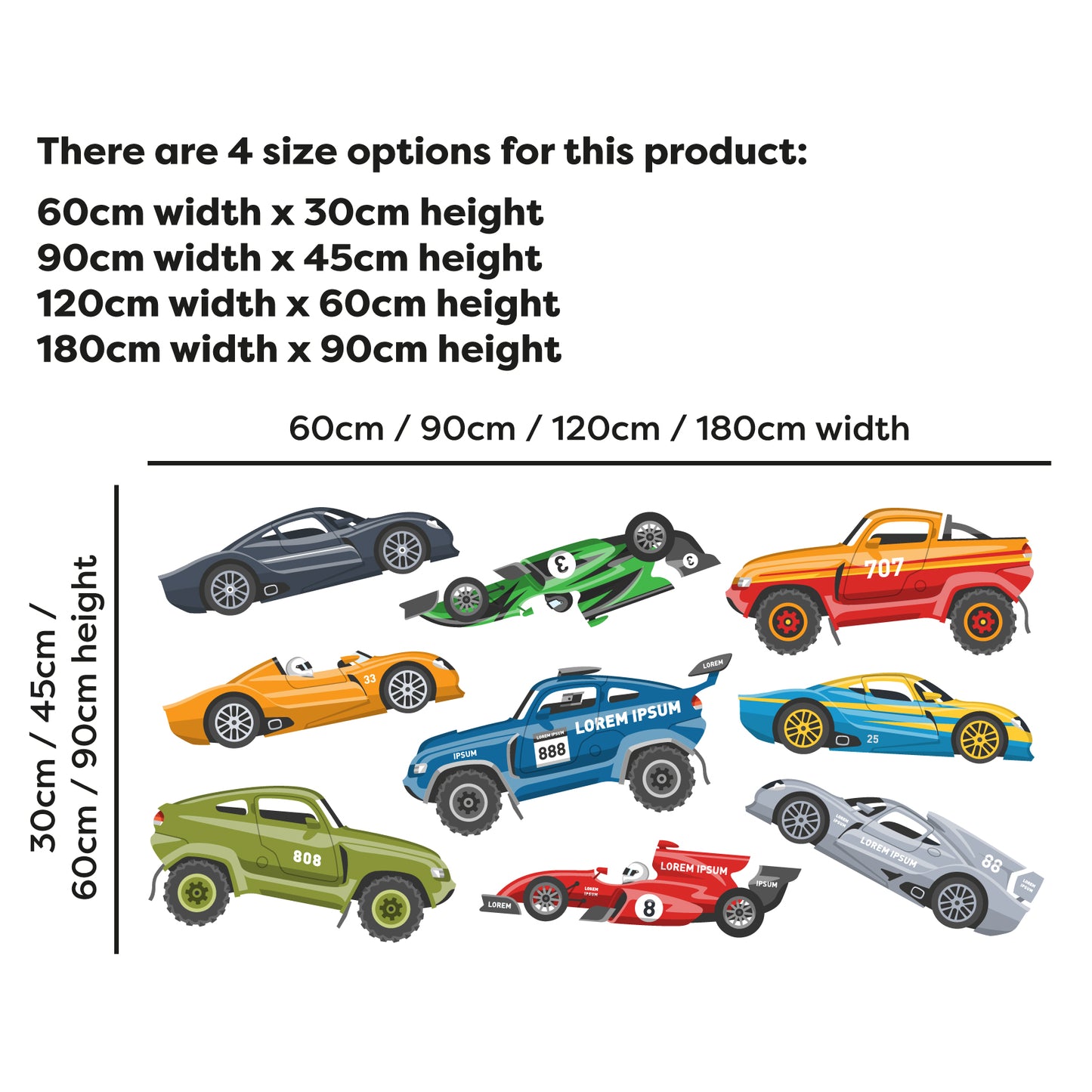 Car Wall Sticker - Collection of 9 Cars Decal Wall Art