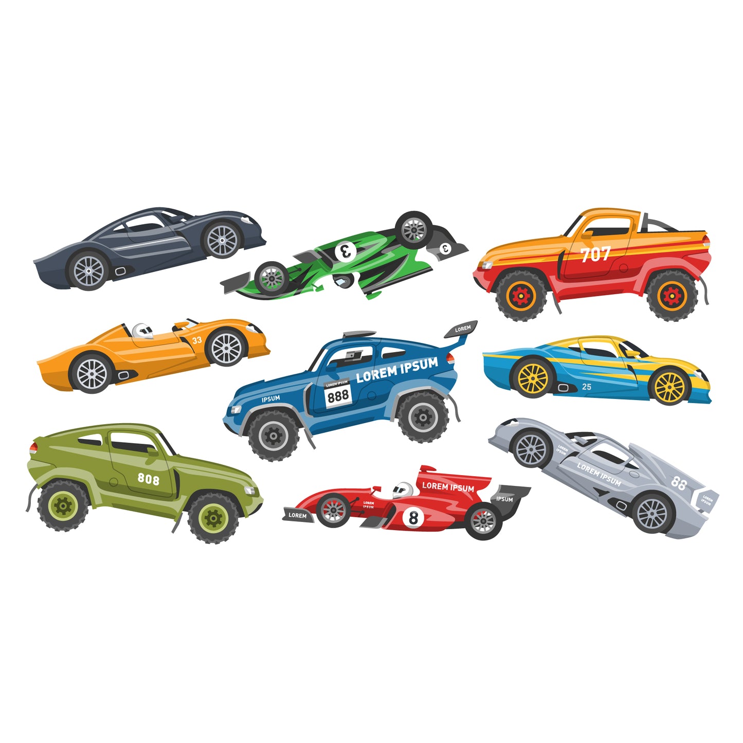 Car Wall Sticker - Collection of 9 Cars Decal Wall Art