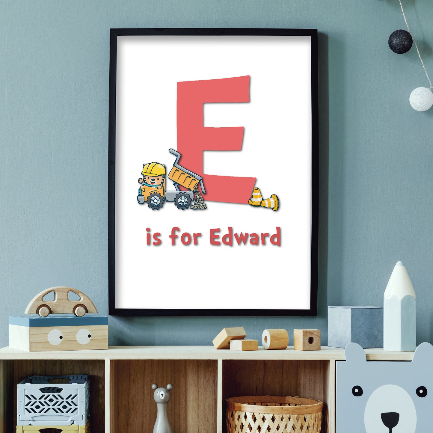 Construction Animal Letter Print -Tiger In Truck Poster Wall Art