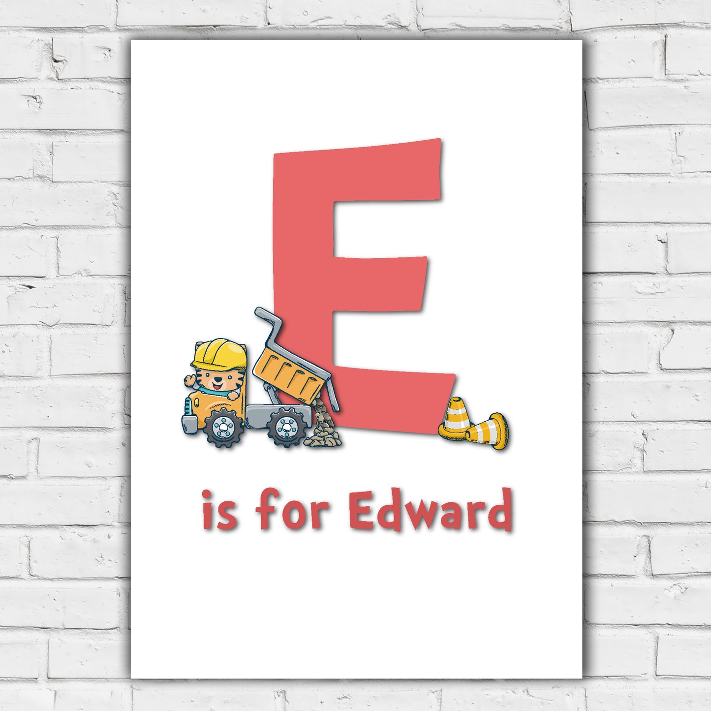 Construction Animal Letter Print -Tiger In Truck Poster Wall Art