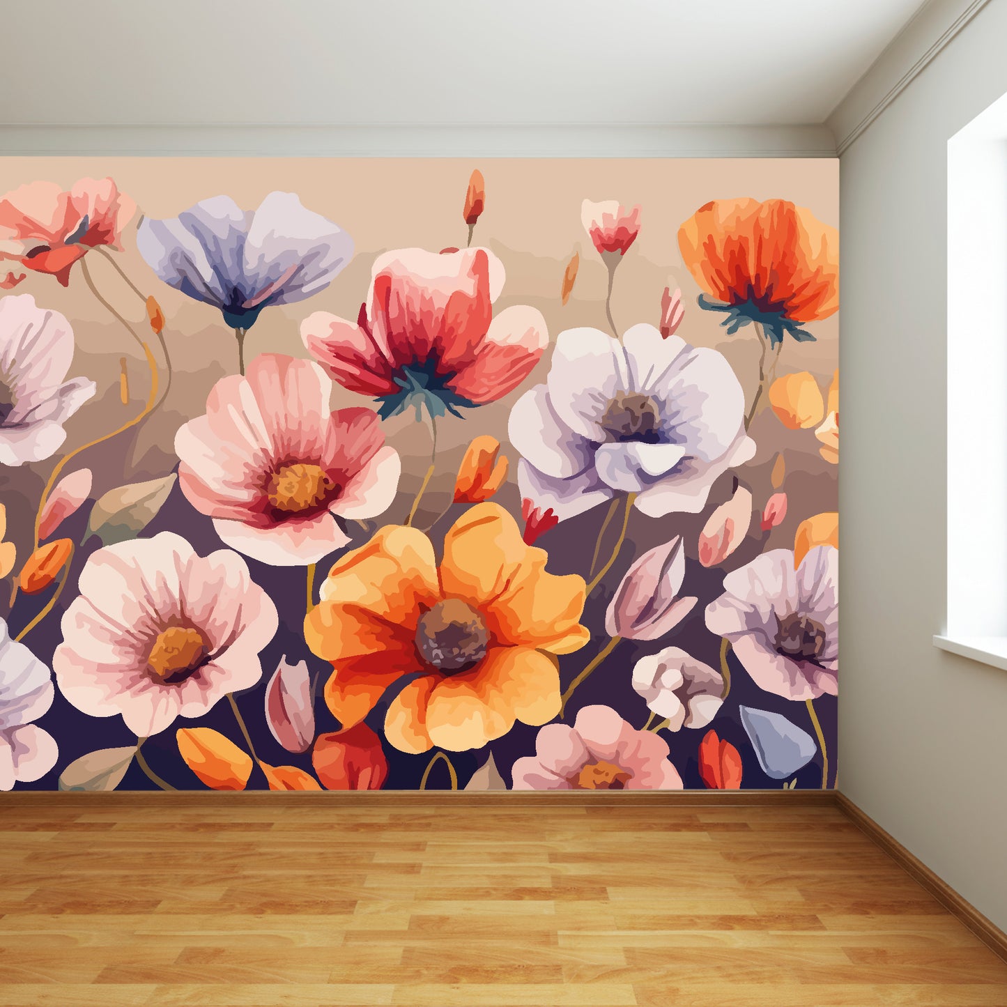 Dainty Pastel Flowers Full Wall Mural