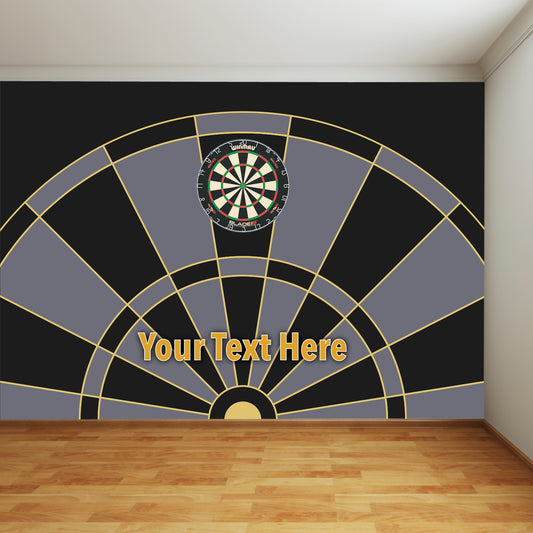 Darts Full Wall Mural - Black Grey and Gold Board with Personalised Text Wall Art