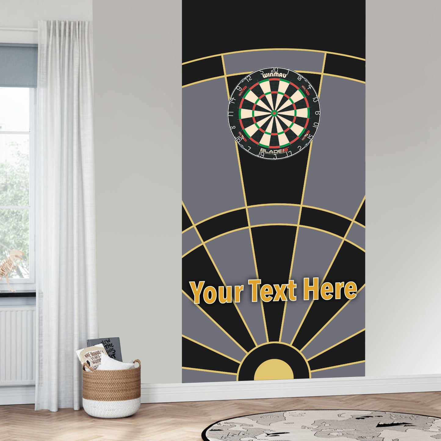 Darts Wall Sticker - Black Grey and Gold Board with Personalised Text Wall Art